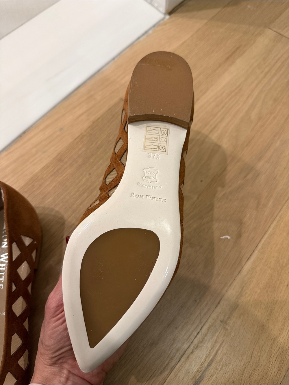 Pointed Brown Cutout Flats with Mesh Inset - Unknown Brand
